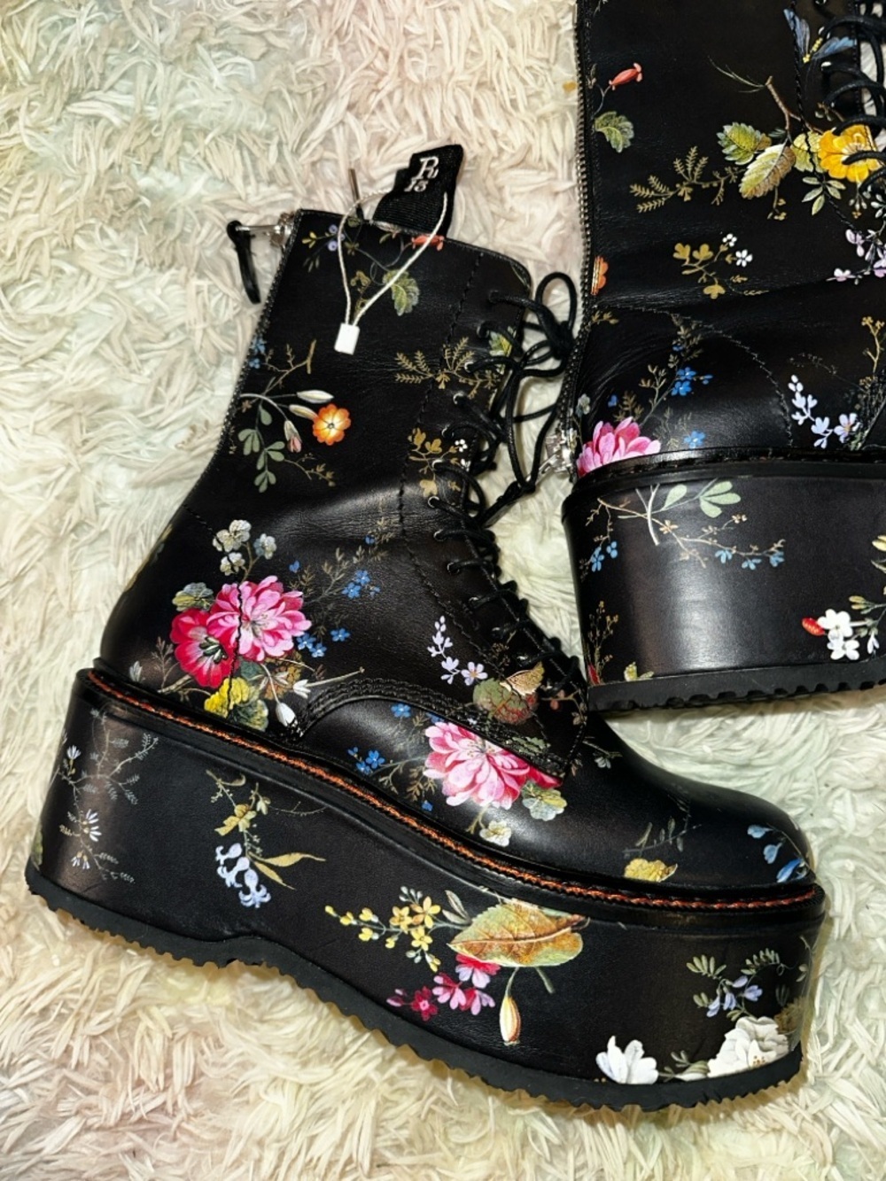 New R13 Double Stack Black Floral Platform Boots Size 39 - Picture 4 of 9